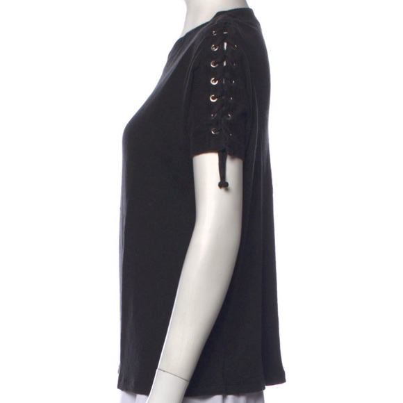 IRO Womens black linen tee with laces at shoulders XS - Picture 2 of 3